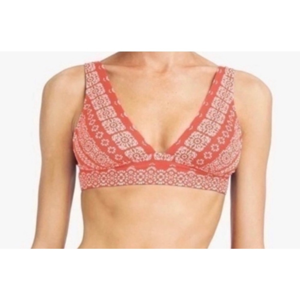 Robin Piccone Island Bikini Top Terracotta Tile Print V Neck Bow Back XS‎